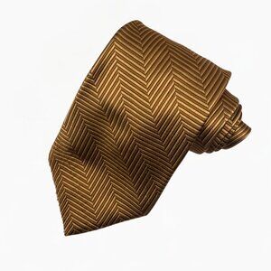Vintage Grant Thomas Gold Hand Sewn Striped Chevron Tie 60"x4" #387